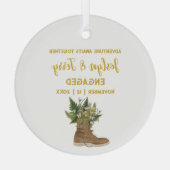 Kerst Goud Rustieke Laarzen Bloemenpaar Verloofd Glas Ornament (Achterkant)