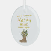 Kerst Goud Rustieke Laarzen Bloemenpaar Verloofd Glas Ornament (Voorkant links)