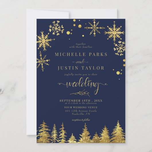 Kerst Goud Woodland Pine Trees Wedding I Kaart (Voorkant)