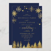 Kerst Goud Woodland Pine Trees Wedding I Kaart (Voorkant / Achterkant)