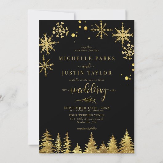 Kerst Goud Woodland Pine Trees Wedding I Kaart (Voorkant)