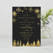 Kerst Goud Woodland Pine Trees Wedding I Kaart (Staand voorkant)