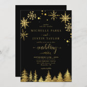 Kerst Goud Woodland Pine Trees Wedding I Kaart (Voorkant / Achterkant)