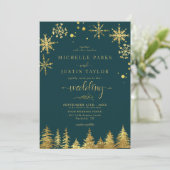 Kerst Goud Woodland Pine Trees Wedding Kaart (Staand voorkant)