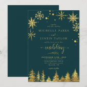 Kerst Goud Woodland Pine Trees Wedding Kaart (Voorkant / Achterkant)