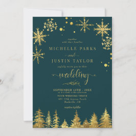 Kerst Goud Woodland Pine Trees Wedding Kaart