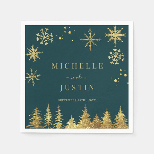 Kerst Goud Woodland Pine Trees Wedding Servet (Voorkant)