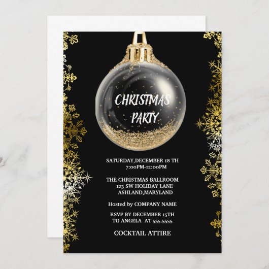 Kerst GOUDEN BAL Uitnodiging (Voorkant / Achterkant)