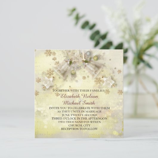 Kerst Gouden Bell Bruiloft Uitnodigen Kaart (Staand voorkant)