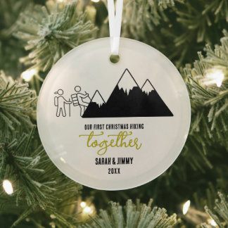 Kerst Gouden Berg Avontuur Outdoor Paar Glas Ornament