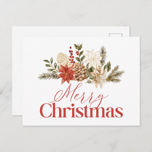 Kerst Gouden Bloem Poinsettia Vrolijk Kerstfeest Feestdagenkaart (Voorkant / Achterkant)