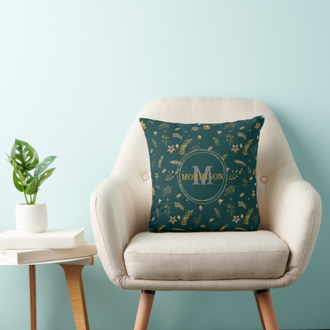 Kerst Gouden Boog elegant modern monogram Groen Kussen (Stoel)