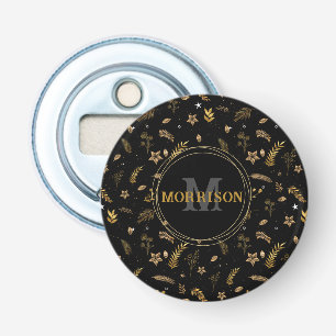 Kerst Gouden Boog elegant modern monogram Zwart Button Flesopener
