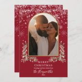 Kerst Gouden Boog Foto Bloemrijke Groen Feestdagenkaart (Voorkant / Achterkant)