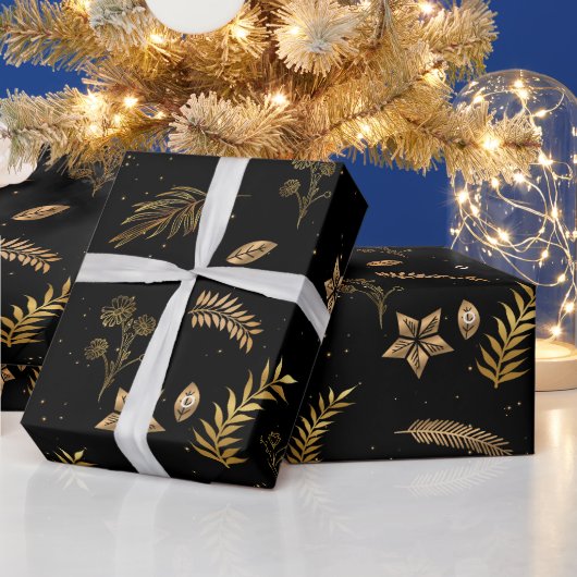 Kerst Gouden Boog Modern Zwart Cadeaupapier (Feestdagen)