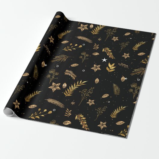 Kerst Gouden Boog Modern Zwart Cadeaupapier (Uitgerold)