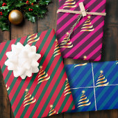 Kerst Gouden Boom Multicolor Stripe Inpakpapier Vel