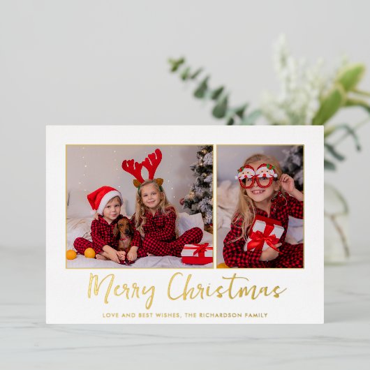 Kerst Gouden Folie Geplaagd Foto Folie Feestdagenkaart (Staand Voorkant)