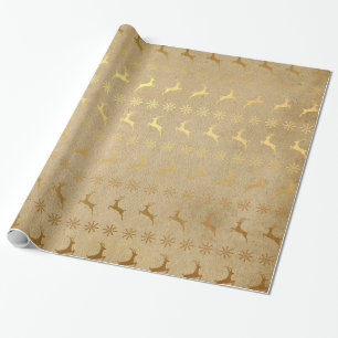 Kerst Gouden Folie Rendieren en Sneeuwvlok Cadeaupapier
