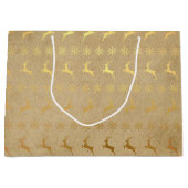 Kerst Gouden Folie Rendieren en Sneeuwvlok Groot Cadeauzakje (Voorkant)