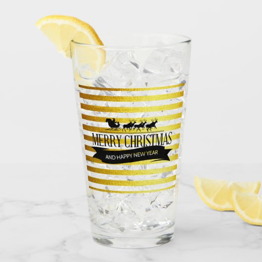 Kerst Gouden Gestreepte Glas Tumbler (Voorkant ijs)