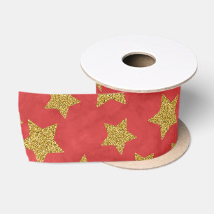 Kerst gouden glitter ster op waterverf rood satijnen lint