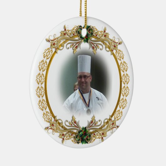 Kerst gouden krans Foto ornament, Keramisch Ornament (Rechts)