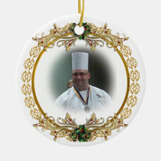 Kerst gouden krans Foto ornament, Keramisch Ornament (Voorkant)