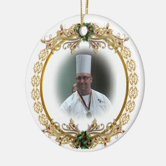 Kerst gouden krans Foto ornament, Keramisch Ornament (Links)