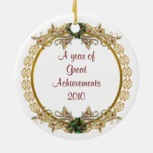 Kerst gouden krans Foto ornament, Keramisch Ornament (Achterkant)