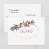 Kerst gouden lijst seizoensgebonden bloemen bruilo uitnodiging briefkaart (Voorkant / Achterkant)