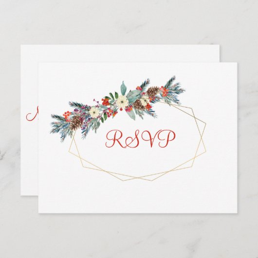 Kerst gouden lijst seizoensgebonden bloemen bruilo uitnodiging briefkaart (Voorkant / Achterkant)