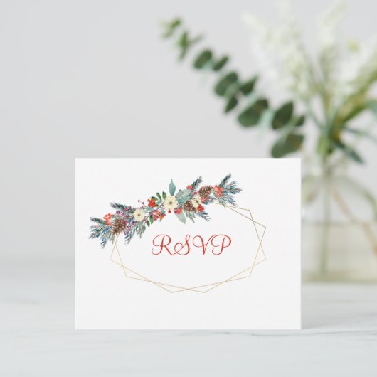 Kerst gouden lijst seizoensgebonden bloemen bruilo uitnodiging briefkaart (Staand voorkant)