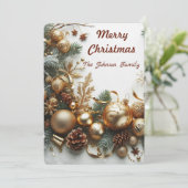 Kerst gouden ornamenten en takken feestdagenkaart (Staand voorkant)