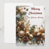 Kerst gouden ornamenten en takken feestdagenkaart (Voorkant / Achterkant)