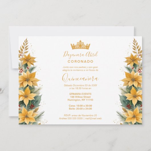 Kerst Gouden Poinsettias Inspiraties Bloemen Kaart (Achterkant)