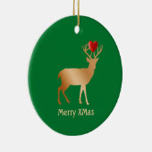 Kerst gouden rendier op groen keramisch ornament (Rechts)