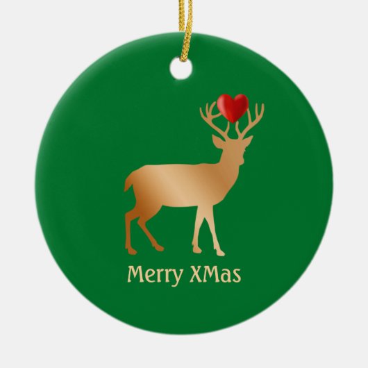 Kerst gouden rendier op groen keramisch ornament (Voorkant)