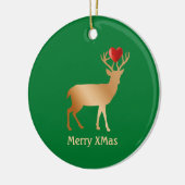 Kerst gouden rendier op groen keramisch ornament (Links)