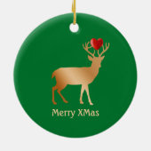 Kerst gouden rendier op groen keramisch ornament (Achterkant)