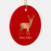 Kerst gouden rendier op rood keramisch ornament (Rechts)