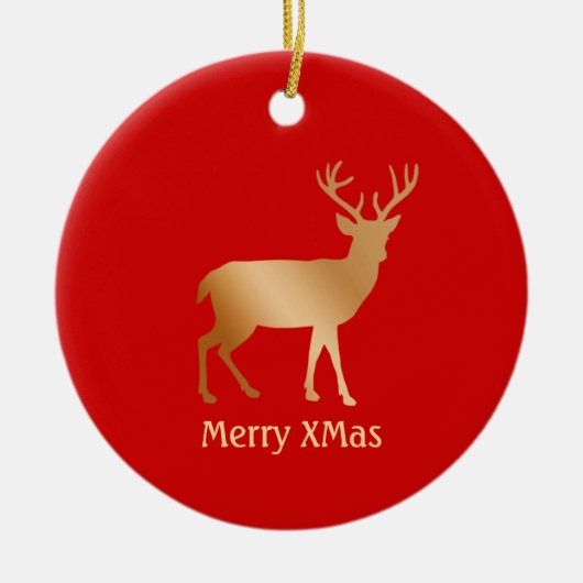 Kerst gouden rendier op rood keramisch ornament (Voorkant)