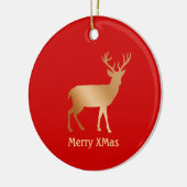 Kerst gouden rendier op rood keramisch ornament (Links)