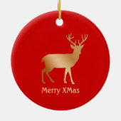 Kerst gouden rendier op rood keramisch ornament (Achterkant)