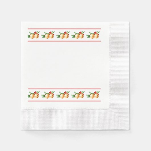 Kerst Gouden Ronde Klokken en Rode Lint Grens Servet (Voorkant)
