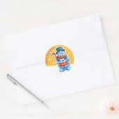 Kerst gouden ronde sticker Snowman drummer. (Envelop)