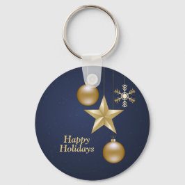 Kerst Gouden Siersterren Marineblauw Elegant Sleutelhanger