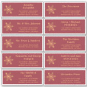 Kerst gouden sneeuwvlok rode gast adresetiketten sticker (Voorkant)