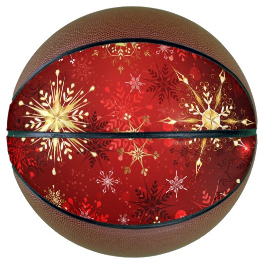 Kerst Gouden Sneeuwvlokken op Rode Achtergrond Basketbal (Voorkant)