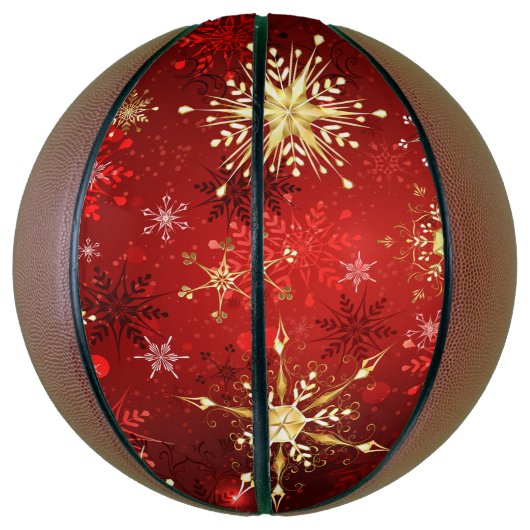 Kerst Gouden Sneeuwvlokken op Rode Achtergrond Basketbal (Verticaal)